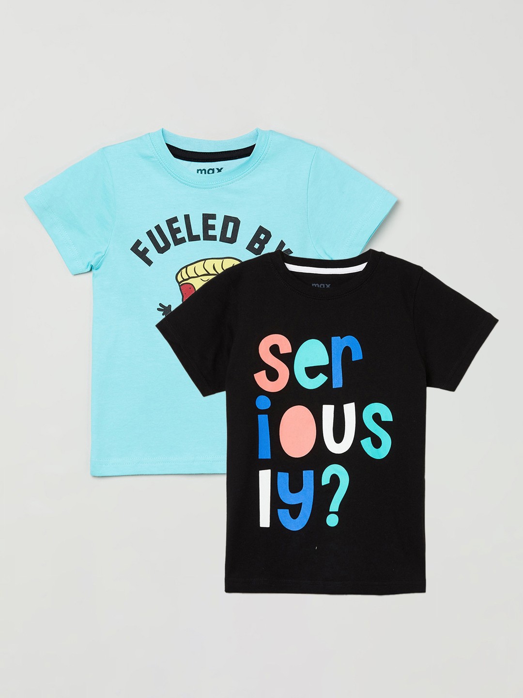 

max Boys Black Pack of 2 Printed T-shirt