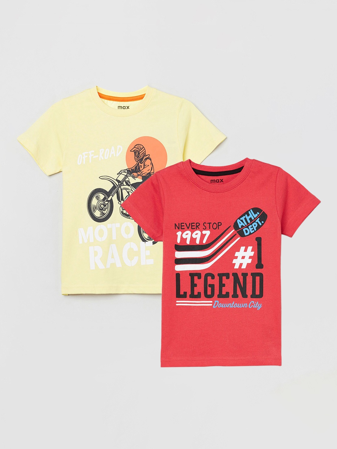 

max Boys Pack of 2 Printed Cotton T-shirts, Yellow
