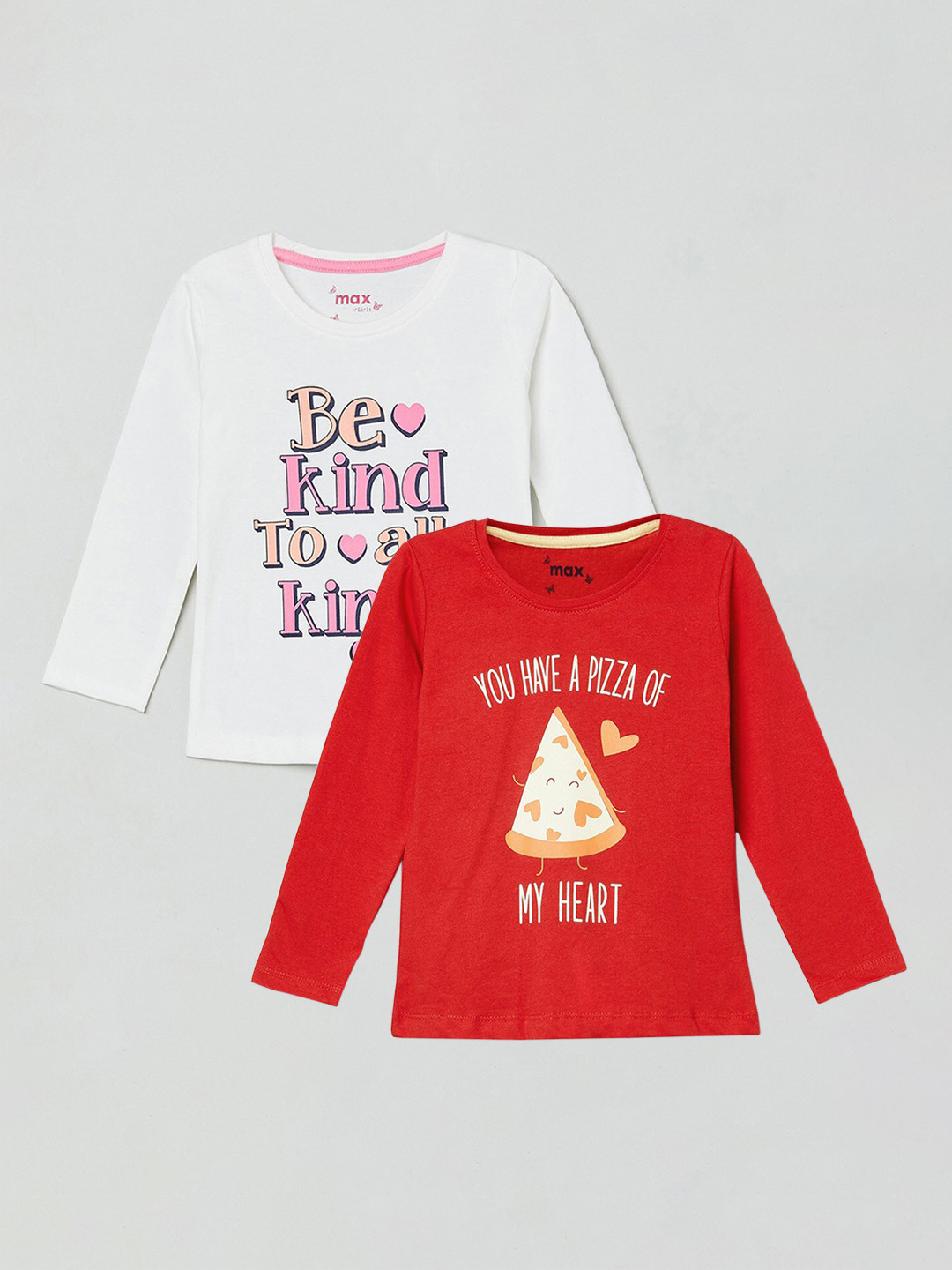 

max Girls Pack of 2 Printed Cotton Top and T-shirt, Off white
