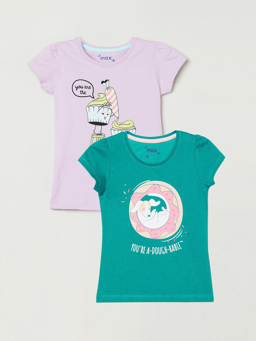 

max Girls Pack of 2 Printed T-shirt, Purple