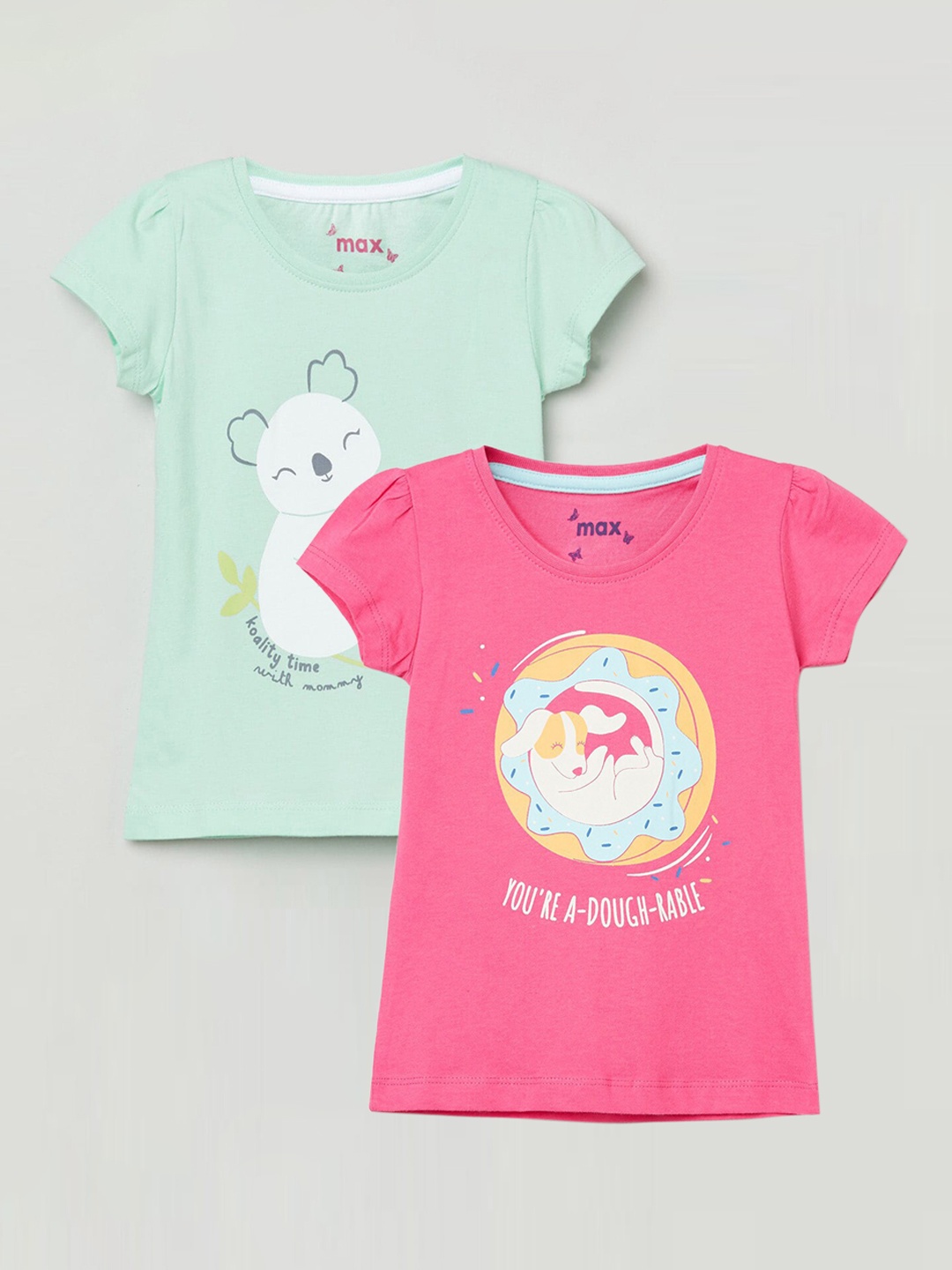

max Girls Pack of 2 Printed Cotton T-shirts, Sea green