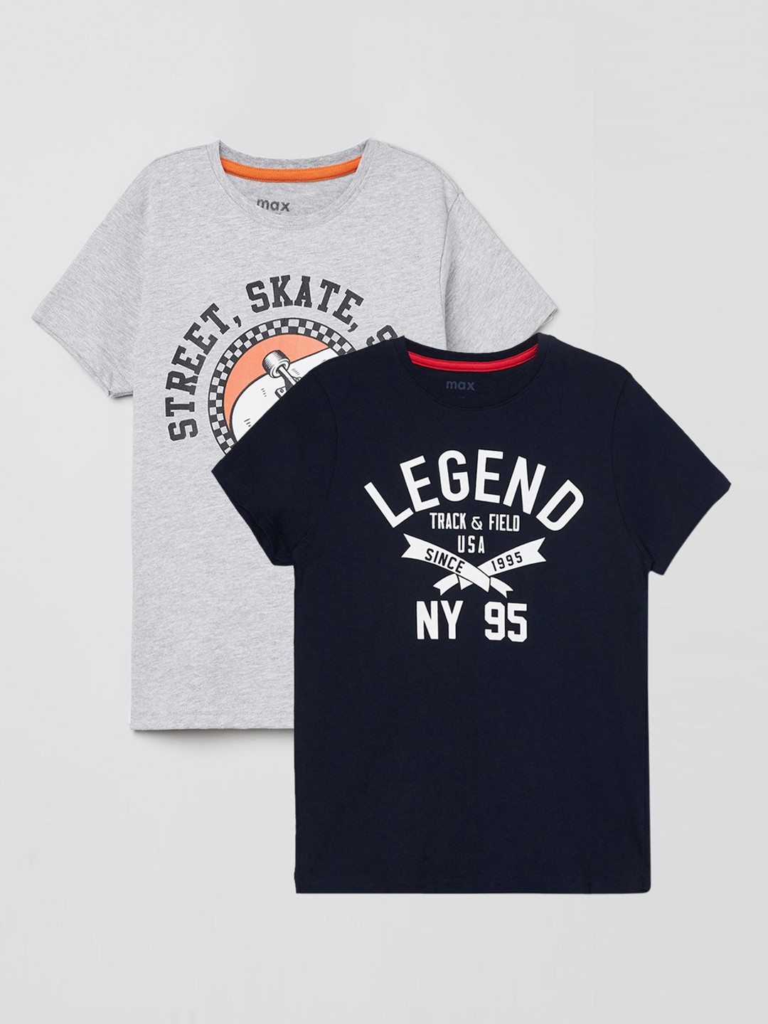 

max Boys Pack of 2 Printed Pure Cotton T-shirts, Navy blue