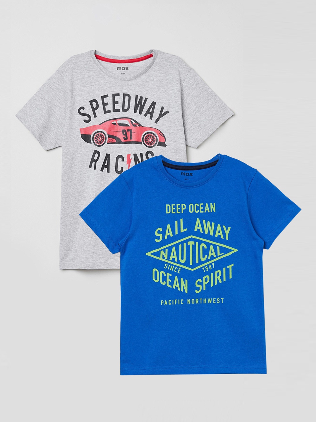 

max Boys Pack of 2 Printed T-shirt, Grey melange