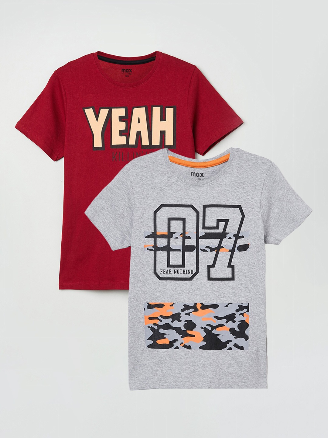 

max Boys Pack of 2 Printed Cotton T-shirts, Maroon