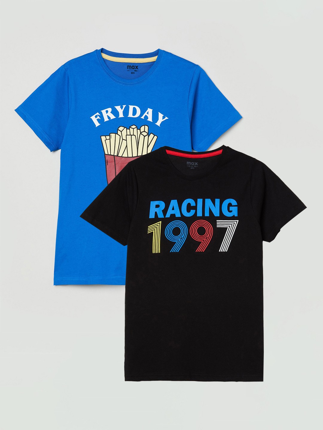 

max Boys Pack of 2 Printed Cotton T-shirts, Blue