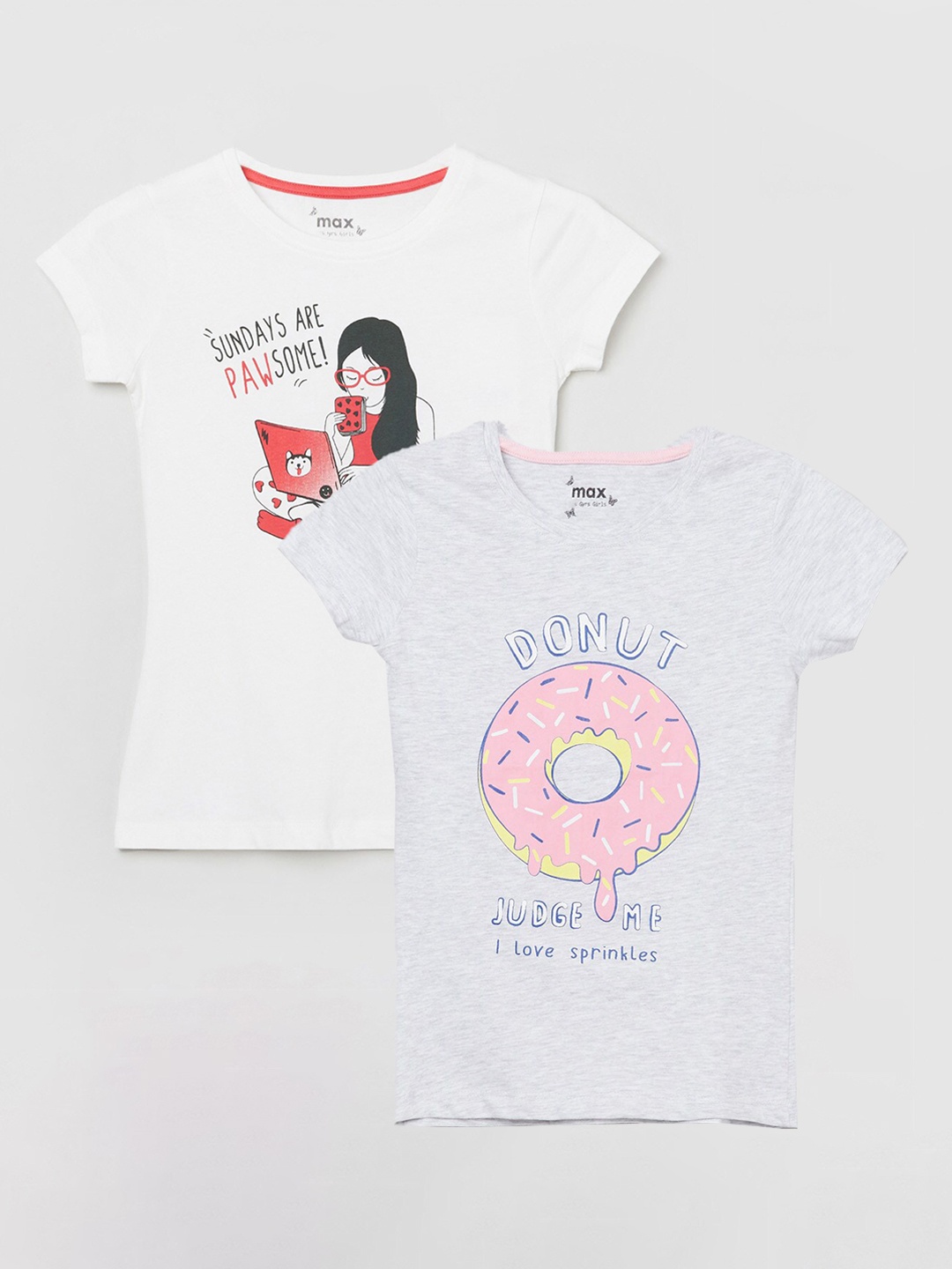 

max Girls Pack of 2 Printed T-shirt, White