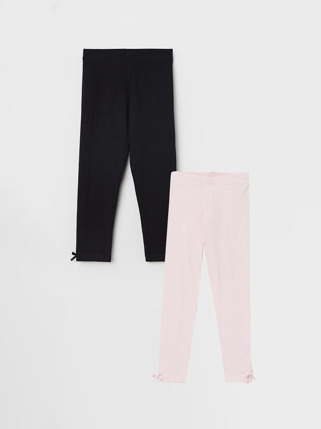 

max Girls Pack of 2 Solid Ankle Length Pure Cotton Leggings, Black