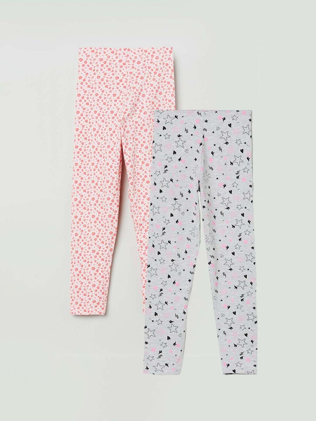 

max Girls Printed Pack of 2 Leggings, Peach