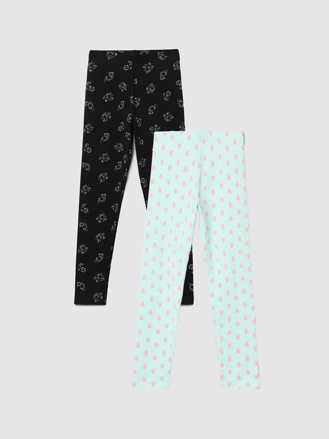 

max Girls Pack Of 2 Printed Regular-Fit Leggings, Black