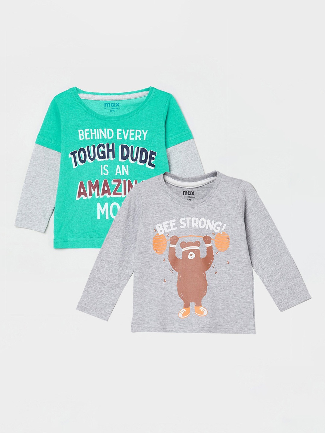 

max Boys Pack of 2 Printed Cotton T-Shirts, Green