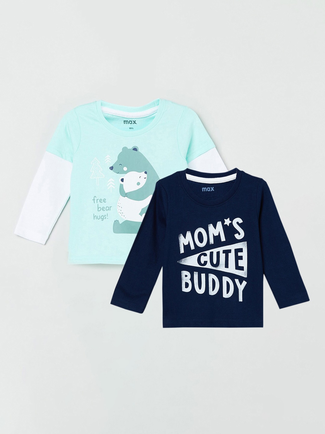 

max Boys Pack of 2 Printed Cotton T-Shirts, Blue