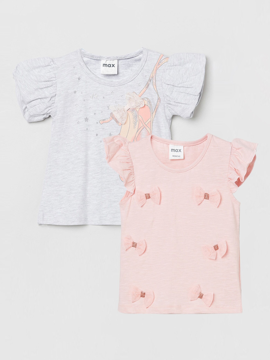

max Girls Pack of 2 Printed Pure Cotton Tops, Peach