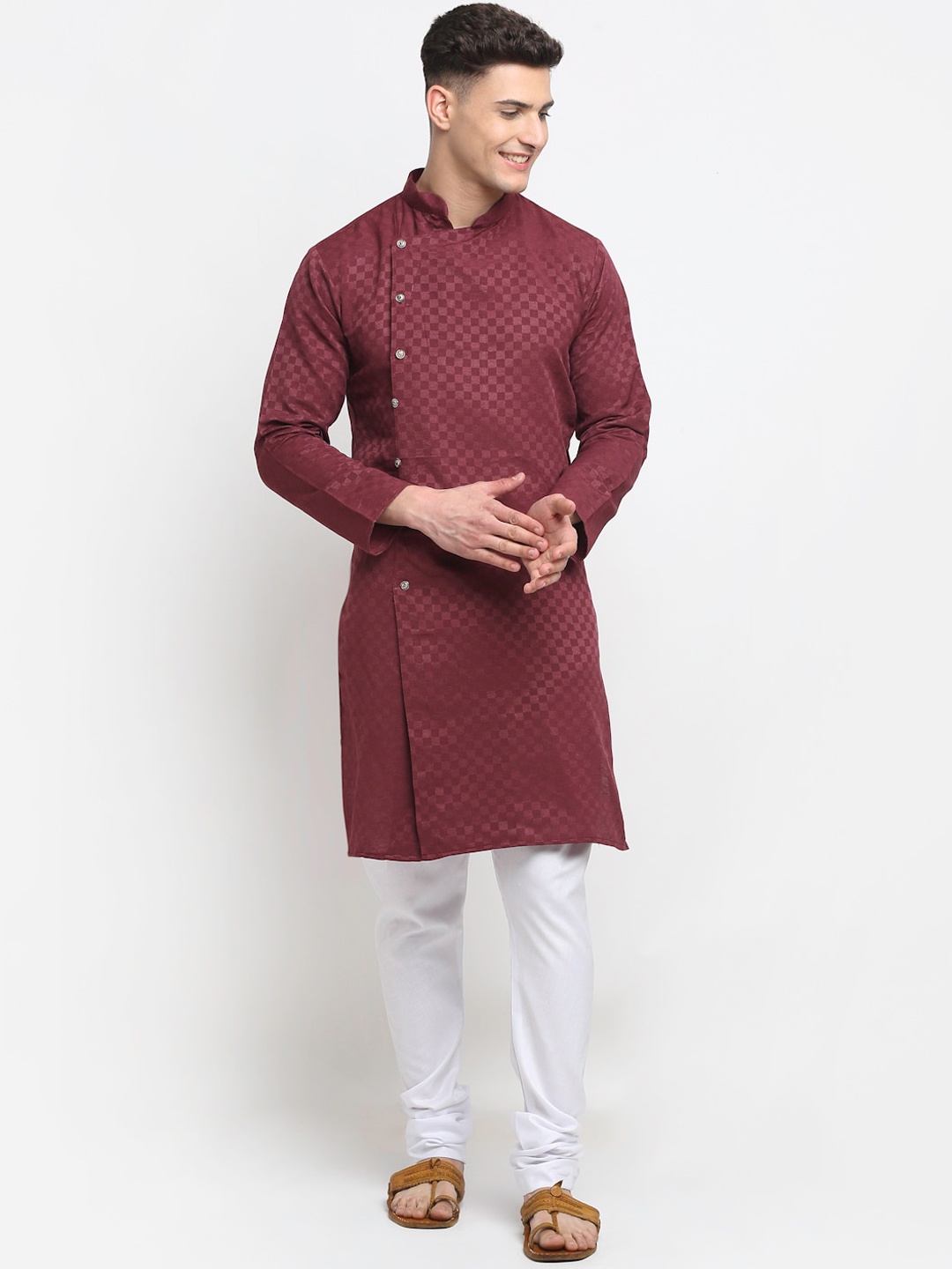 

Benstoke Men Maroon Angrakha Kurta with Pyjamas