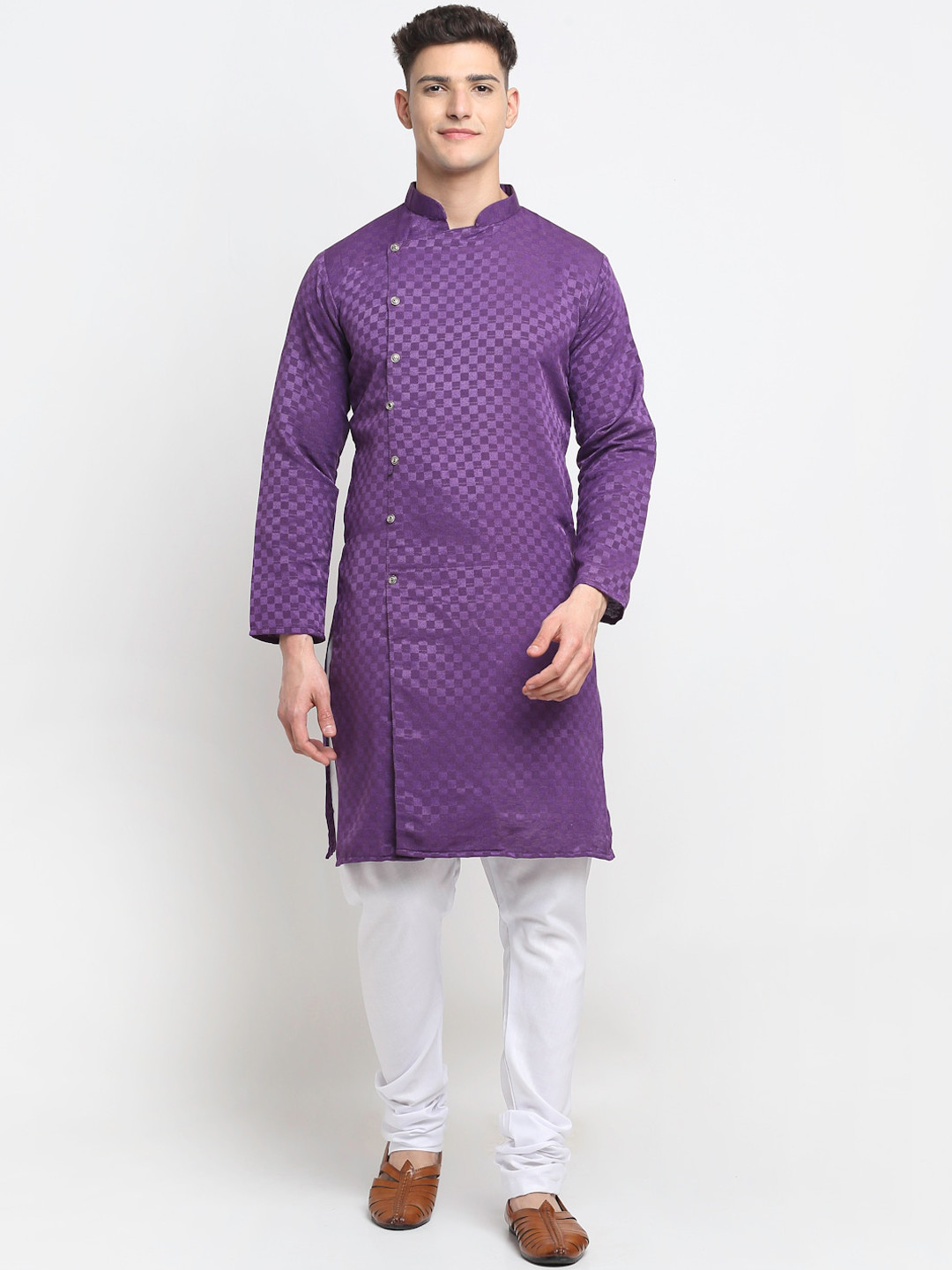 

Benstoke Men Purple Angrakha Kurta with Churidar