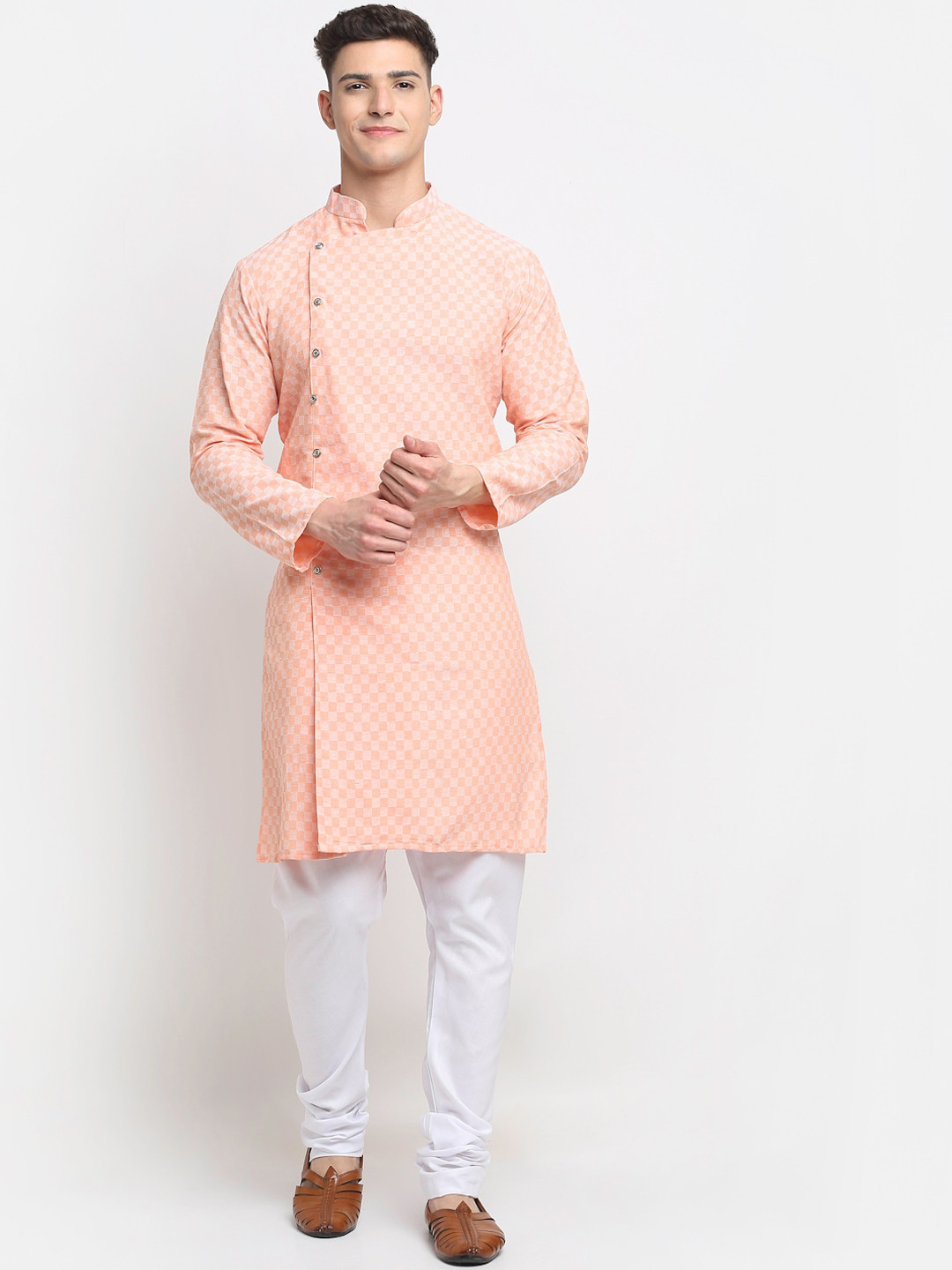 

Benstoke Men Peach-Coloured Kurta with Churidar