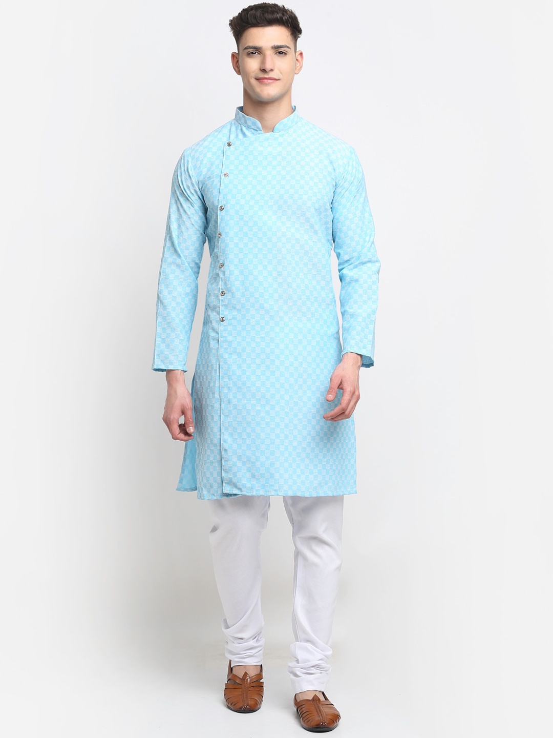 

Benstoke Men Blue Angrakha Kurta with Churidar