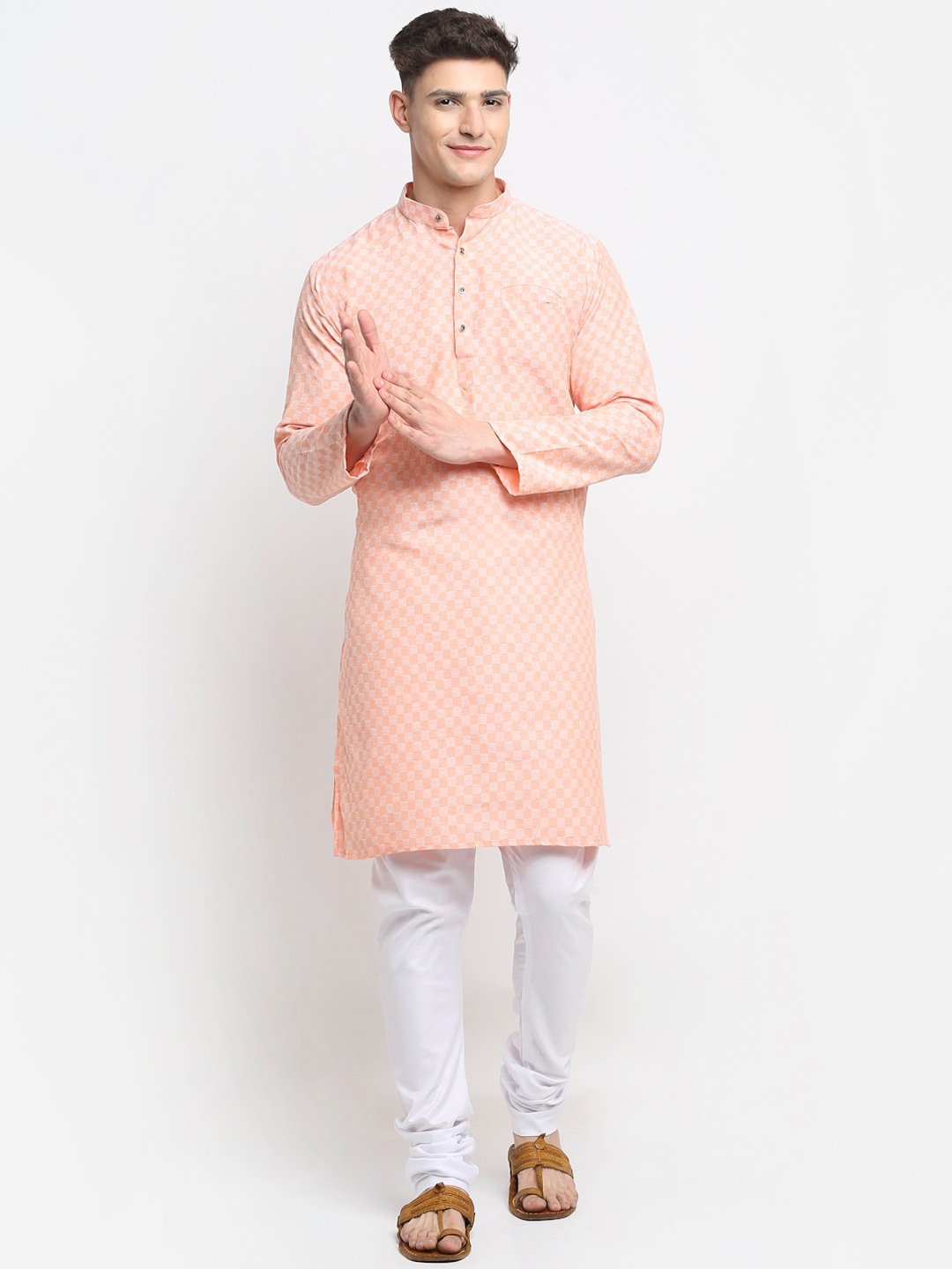 

Benstoke Men Peach-Coloured Kurta with Churidar