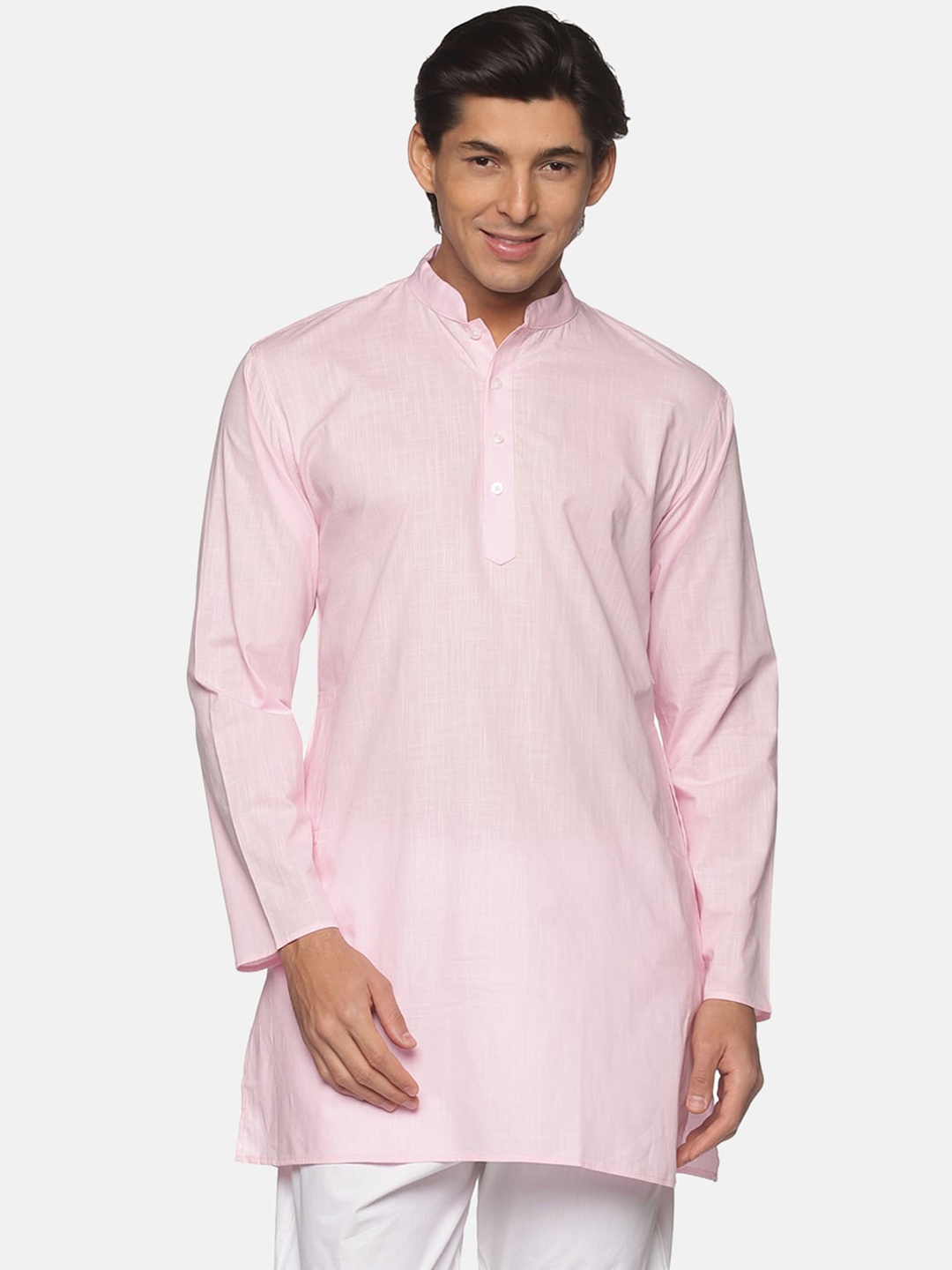 

Sethukrishna Men Pink Cotton Slub Kurta