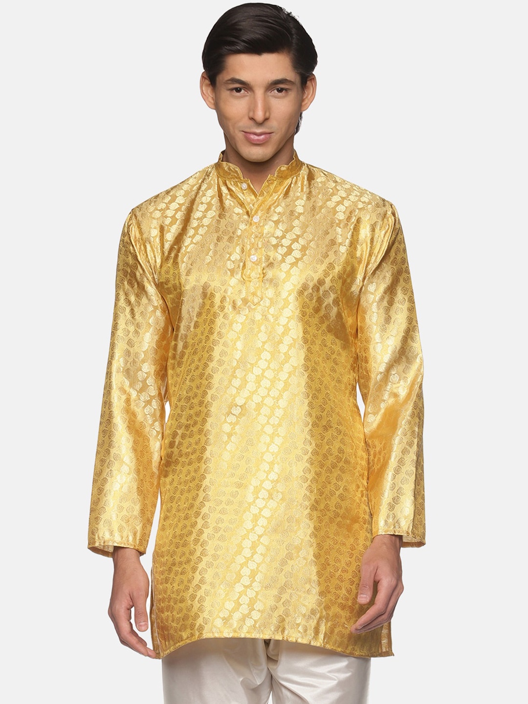 

Sethukrishna Men Golden Ethnic Motifs Art Silk Kurta, Gold