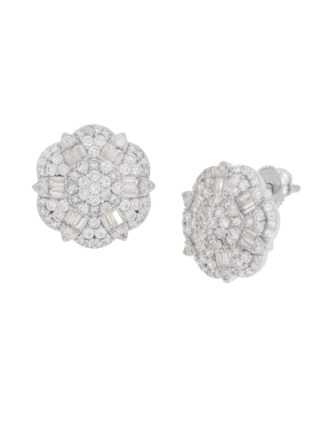 

ANAYRA Sterling Silver & White American Diamond Circular Studs Earrings