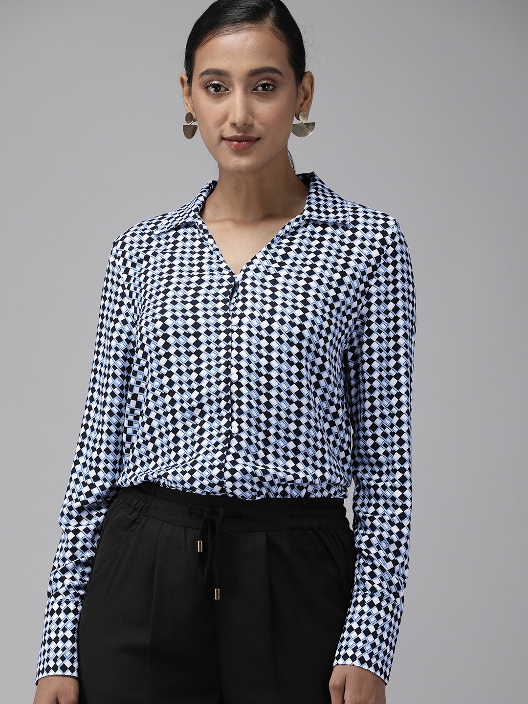 

Van Heusen Women Blue & Black Checked Formal Shirt