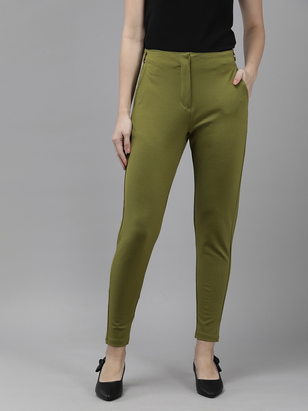 Van Heusen Women Casual Trousers, Olive