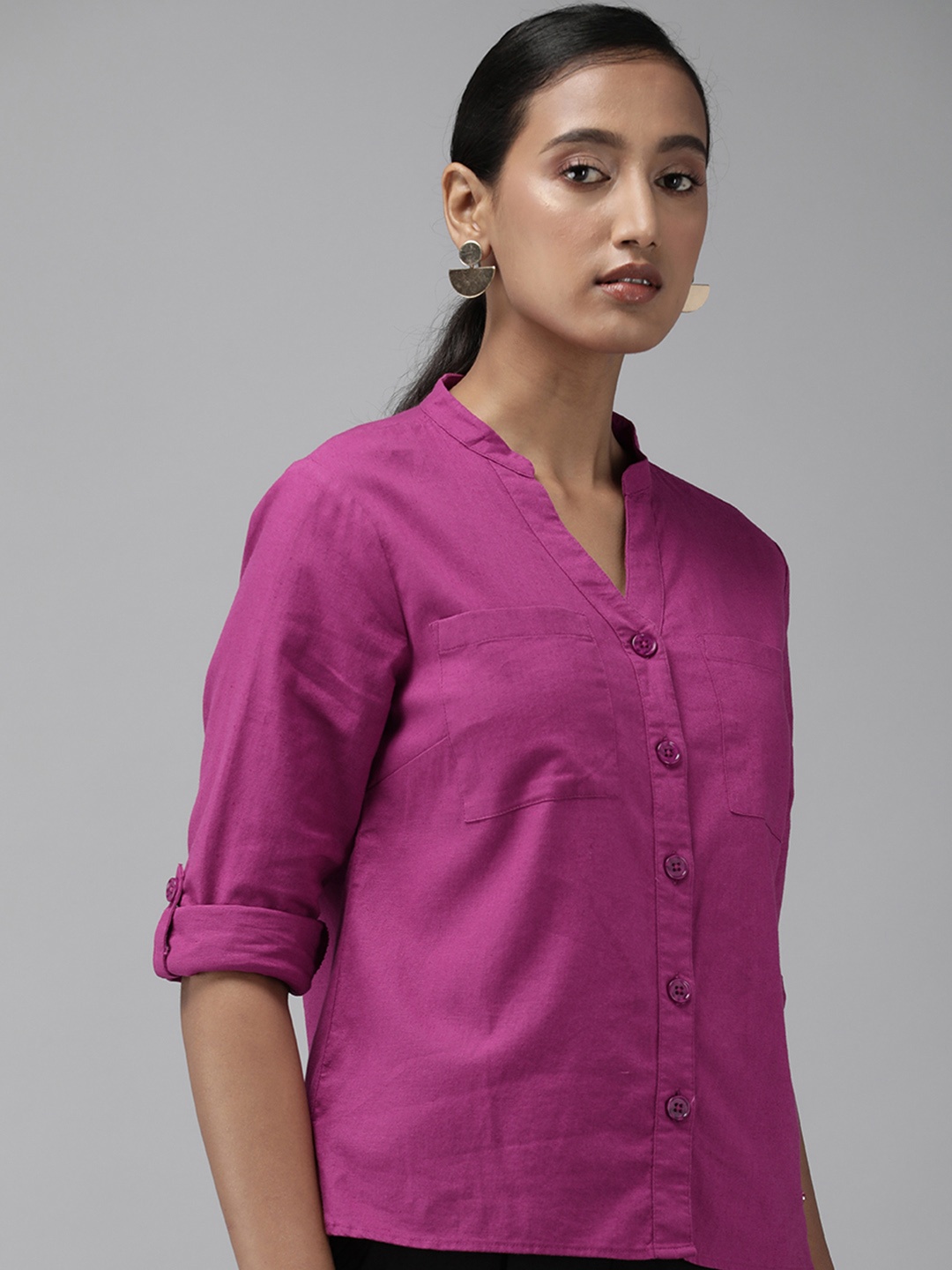 

Van Heusen Women Magenta Solid Casual Shirt