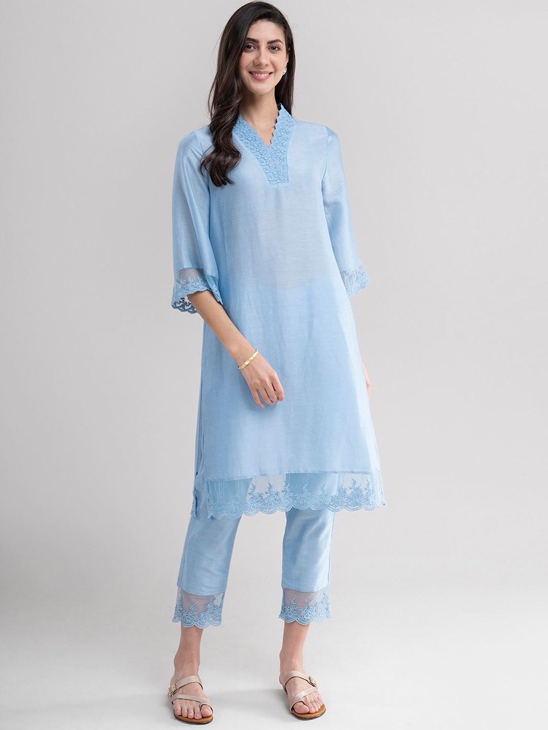 

Pink Fort Women Blue Layered Kurta with Trousers