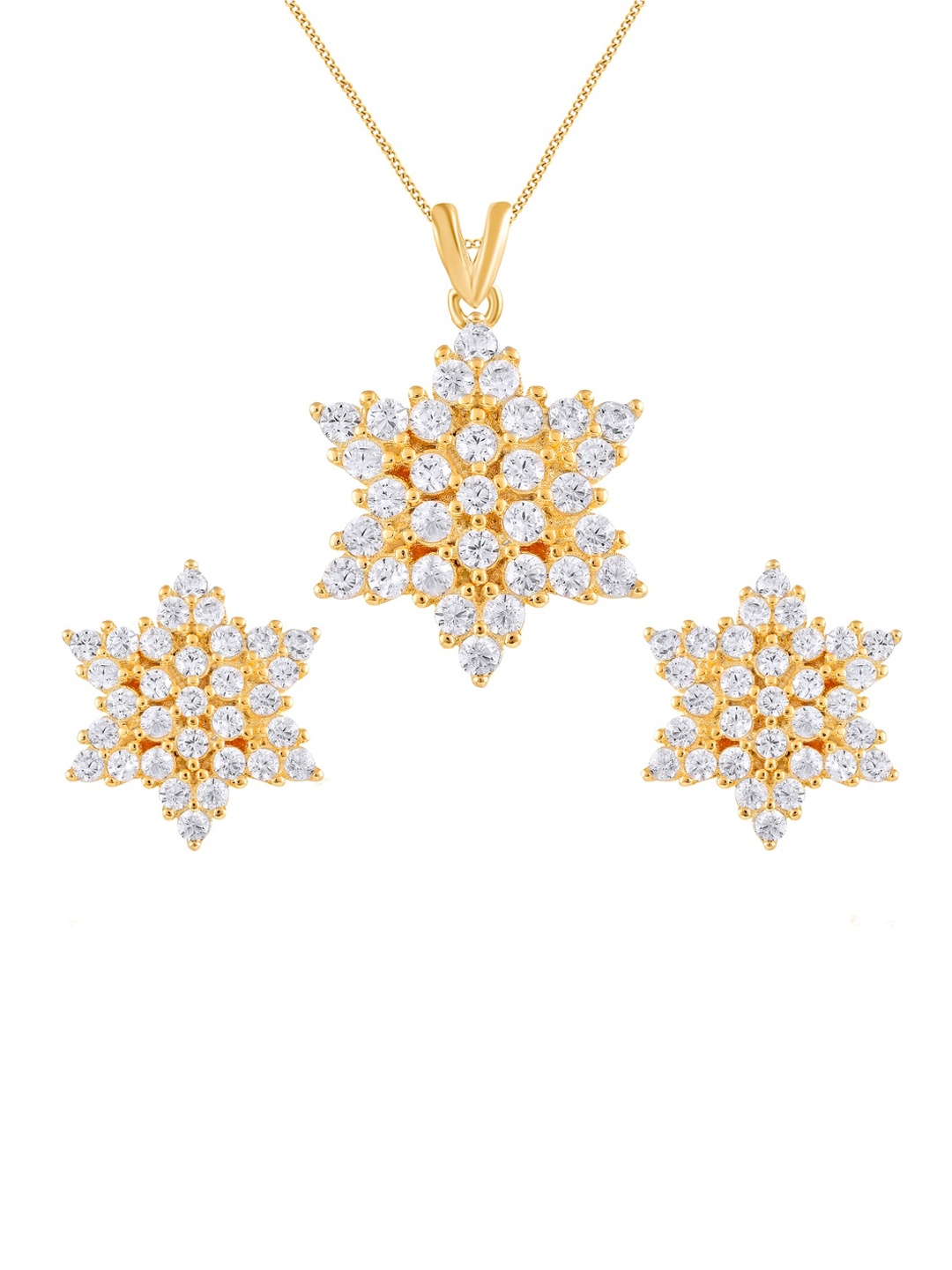 

ZILVER 92.5 Sterling Silver Gold-Pated CZ-Studded Mistletoe leaves Jewellery Set