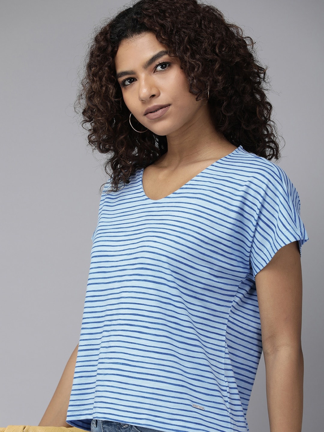 

Van Heusen Striped Extended Sleeves Top, Blue