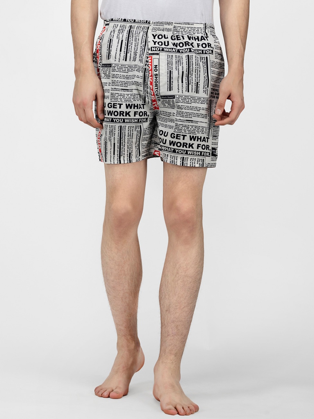 

wHAT'S DOwn Men White & Black Newspaper Printed Pure Cotton Boxer WHITE-QUOTES