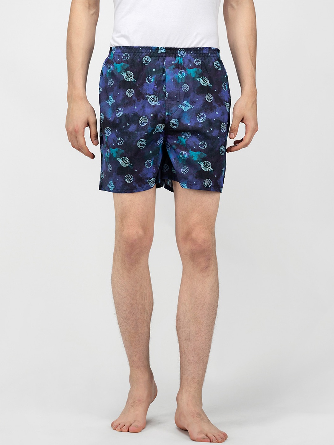 

wHAT'S DOwn Men Blue & Black Printed Pure Cotton Boxers