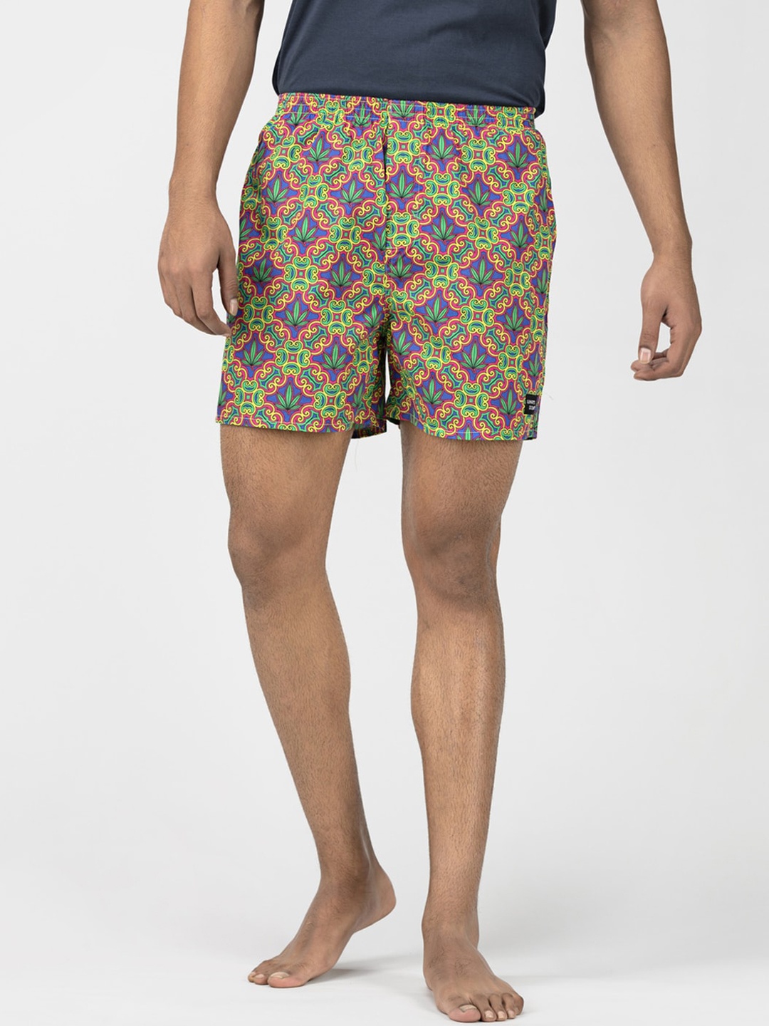 

wHAT'S DOwn Men Green & Blue Ethnic Motifs Printed Cotton Boxer NEON-420