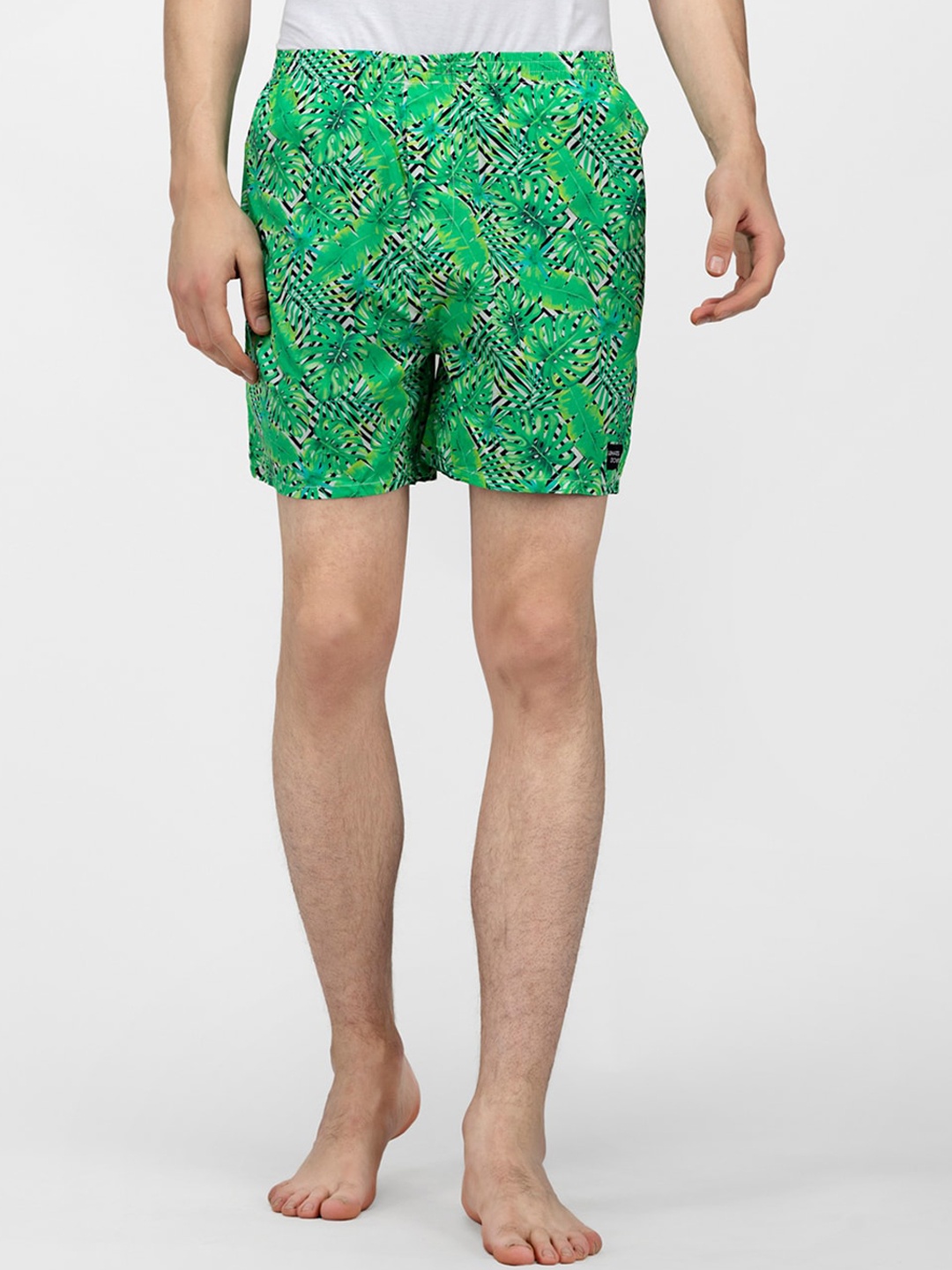 

wHAT'S DOwn Men Green & Black Printed Cotton Boxer Shorts