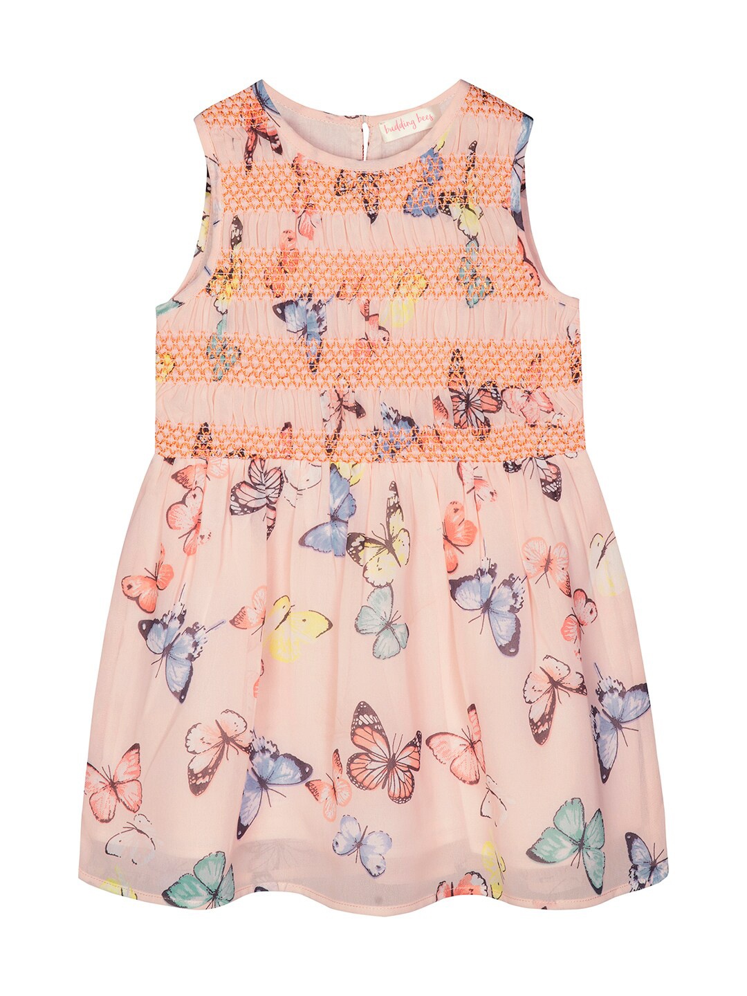 

Budding Bees Girls Peach-Coloured Butterfly A-Line Dress