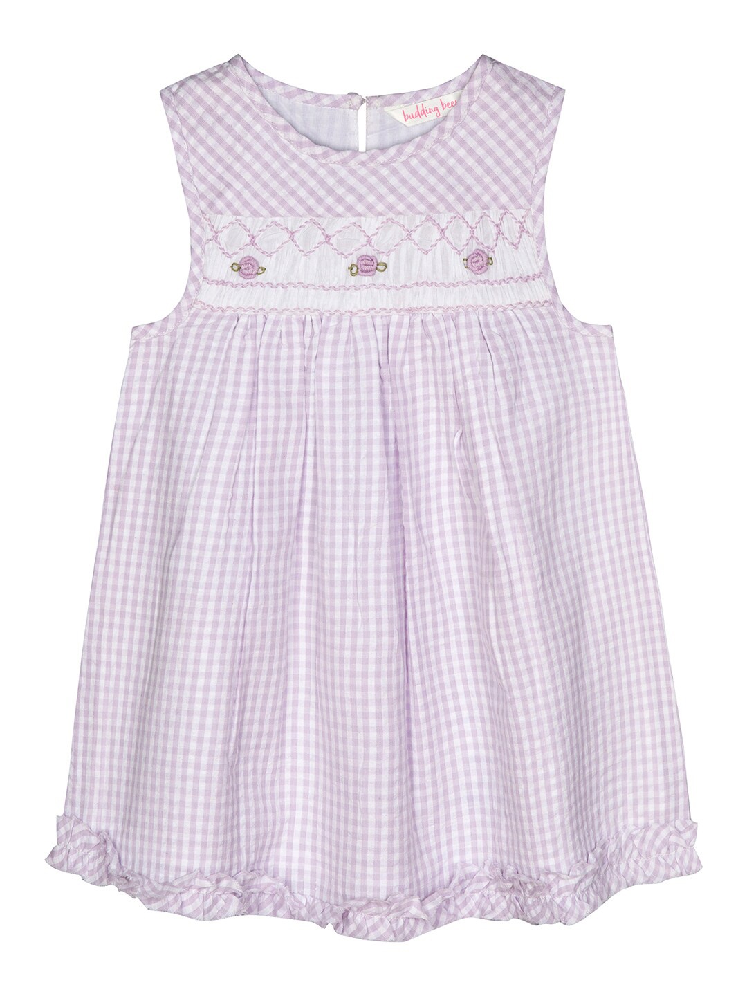 

Budding Bees Infant Girls Purple & White Checked Ruched Detail Cotton Fit & Flare Dress