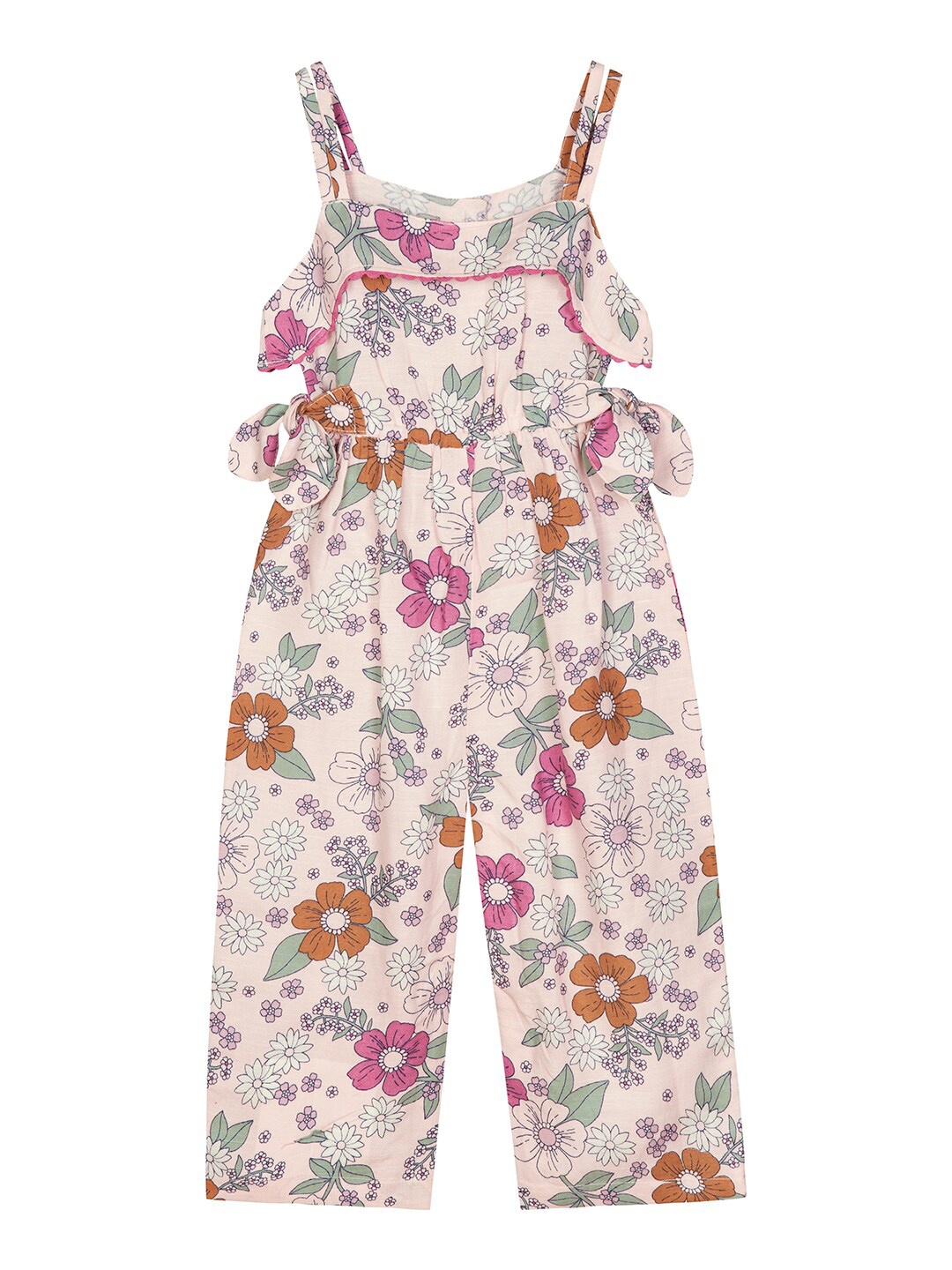 

Budding Bees Girls Pink & Green Printed Cotton Basic Jumpsuit