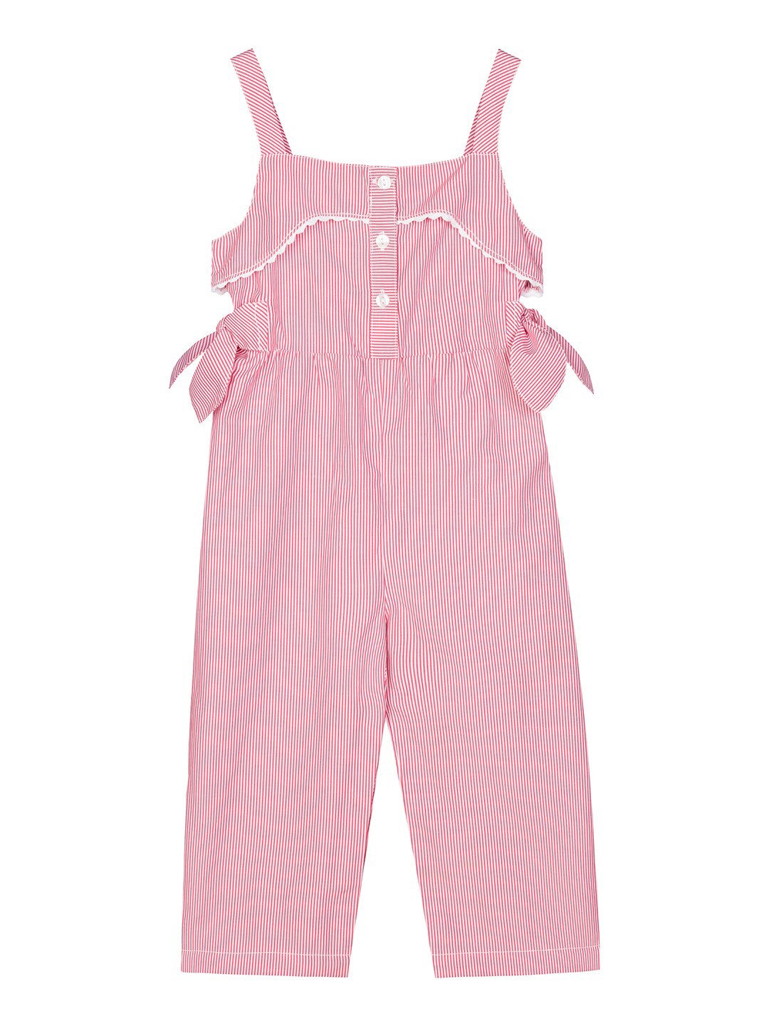 

Budding Bees Girls Pink & White Striped Basic Jumpsuit