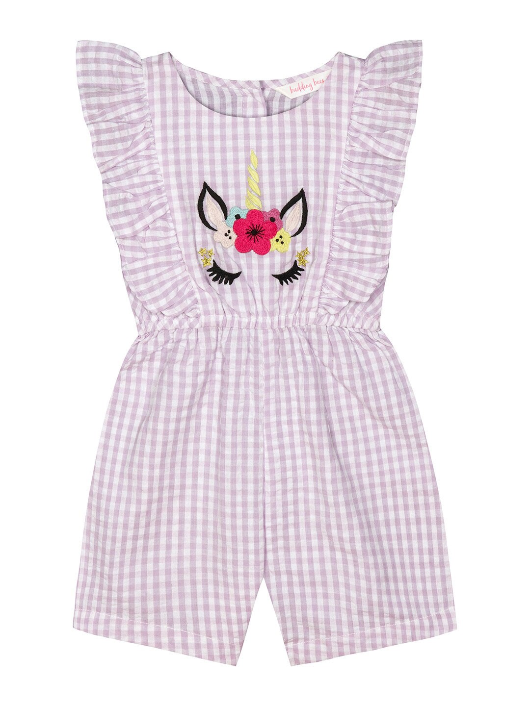 

Budding Bees Girls Purple & White Checked Cotton Jumpsuit