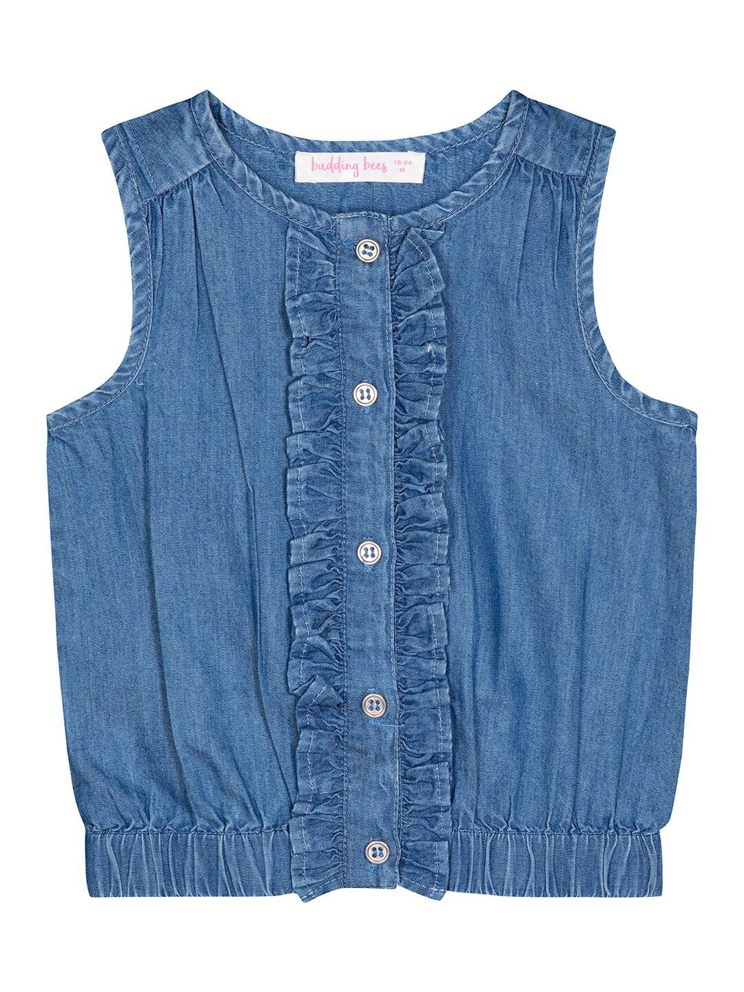 

Budding Bees Girls Blue Pure Cotton Denim Solid Sleeveless Blouson Top