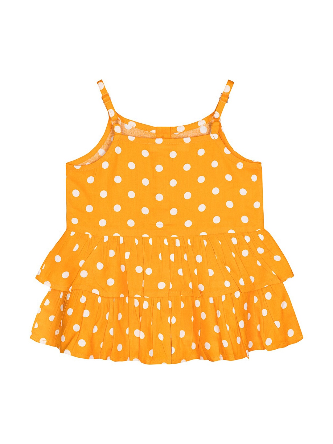 

Budding Bees Girls Mustard Yellow & White Polka Dot Print Tiered Top