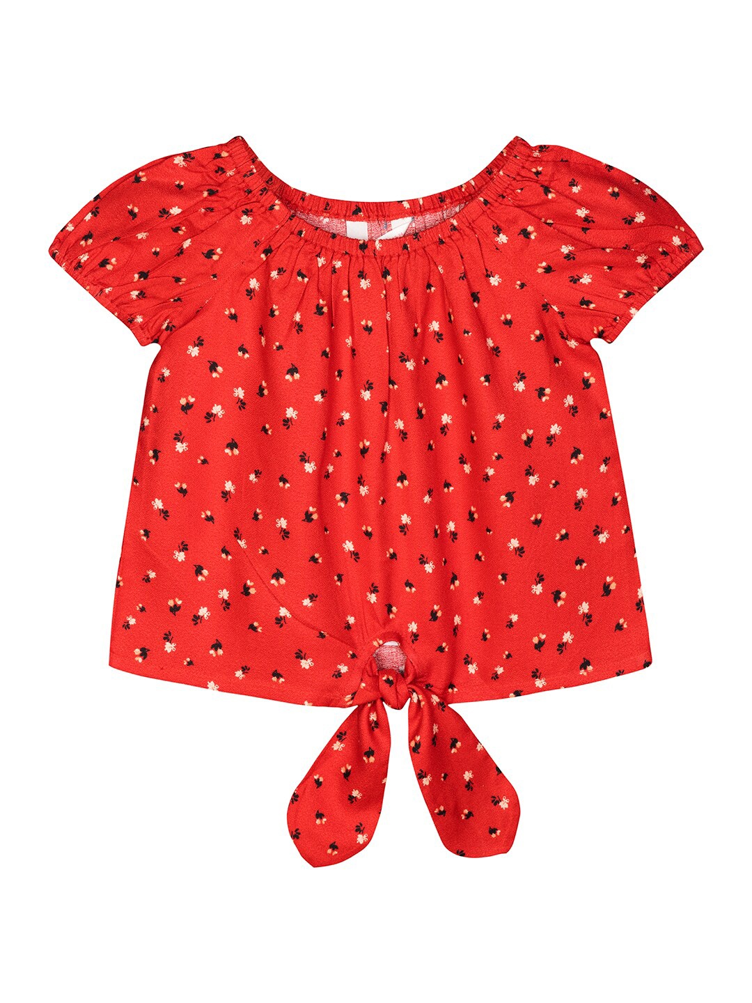 

Budding Bees Girls Red & White Floral Print Top with Knot Detail