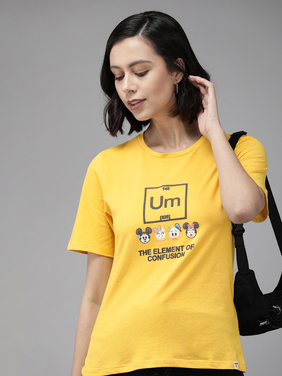 

Van Heusen Women Yellow & Multicoloured Graphic Print Pure Cotton Casual Top