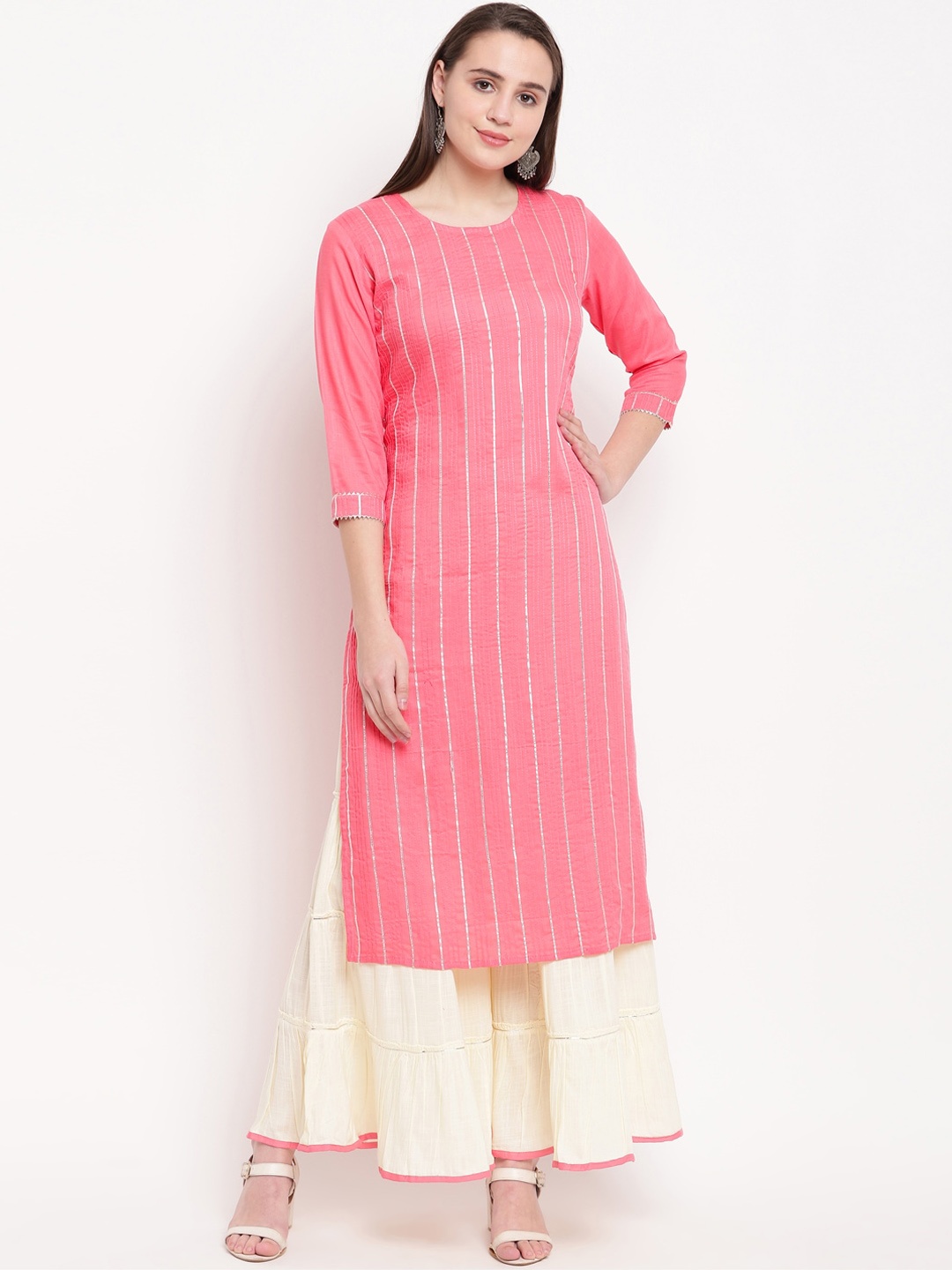 

KALINI Women Pink Striped Gotta Patti Kurti with Sharara