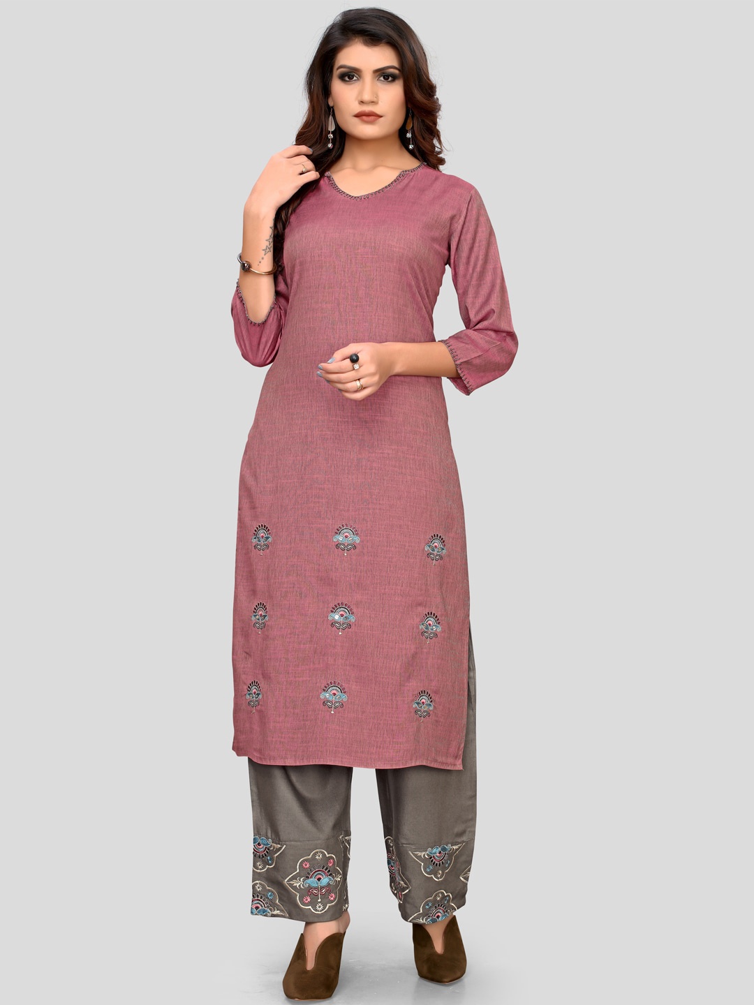 

KALINI Women Pink Floral Embroidered Kurta with Trousers