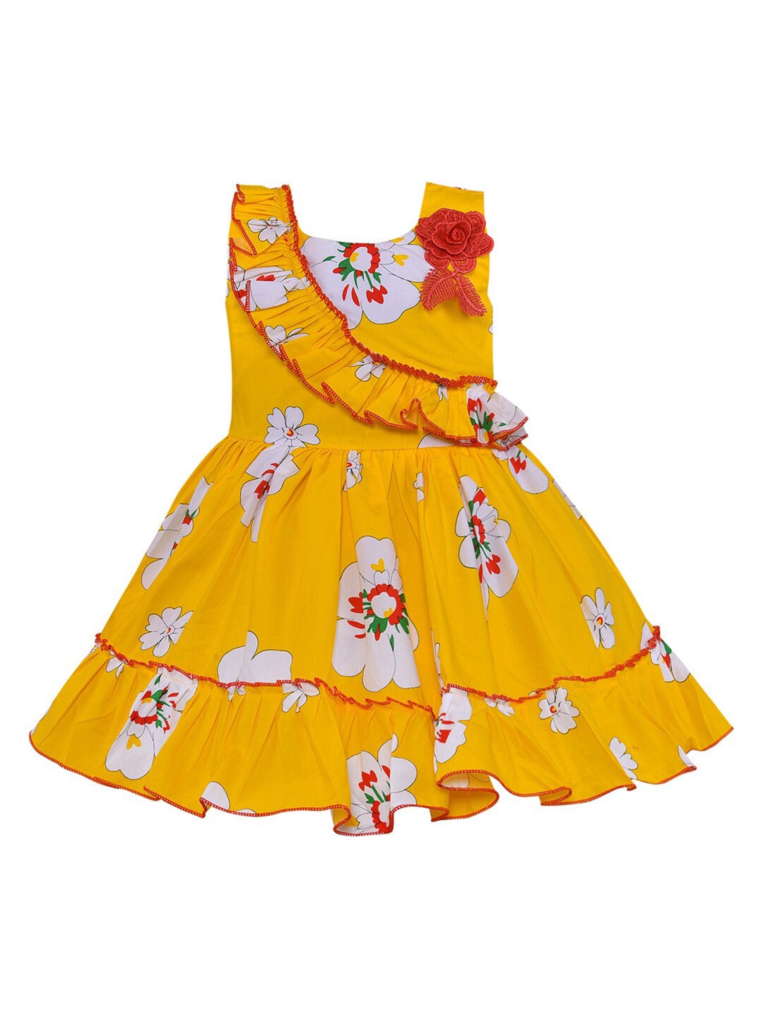 

Wish Karo Girls Yellow Floral Printed Cotton Dress