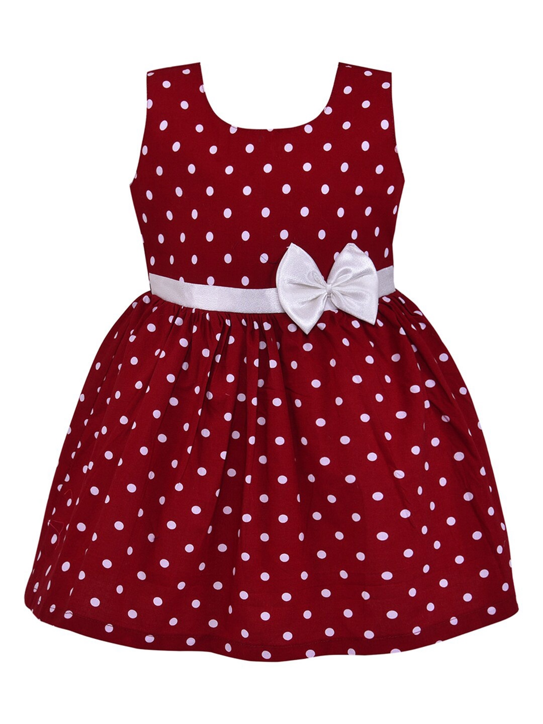 

Wish Karo Girls Maroon Polka Dot Printed Cotton Dress