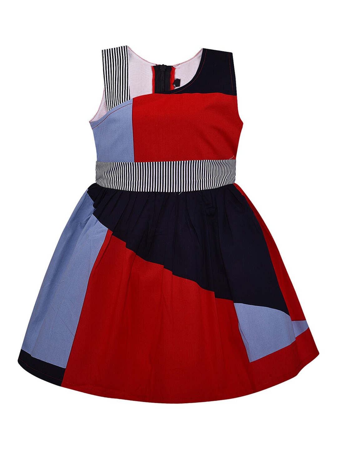 

Wish Karo Girls Red & Blue Colourblocked Cotton Dress