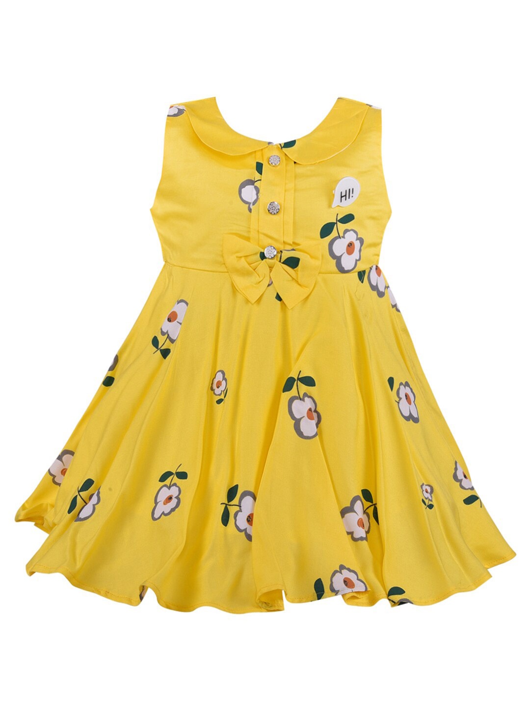 

Wish Karo Girls Yellow Floral Printed Peter Pan Collar Dress