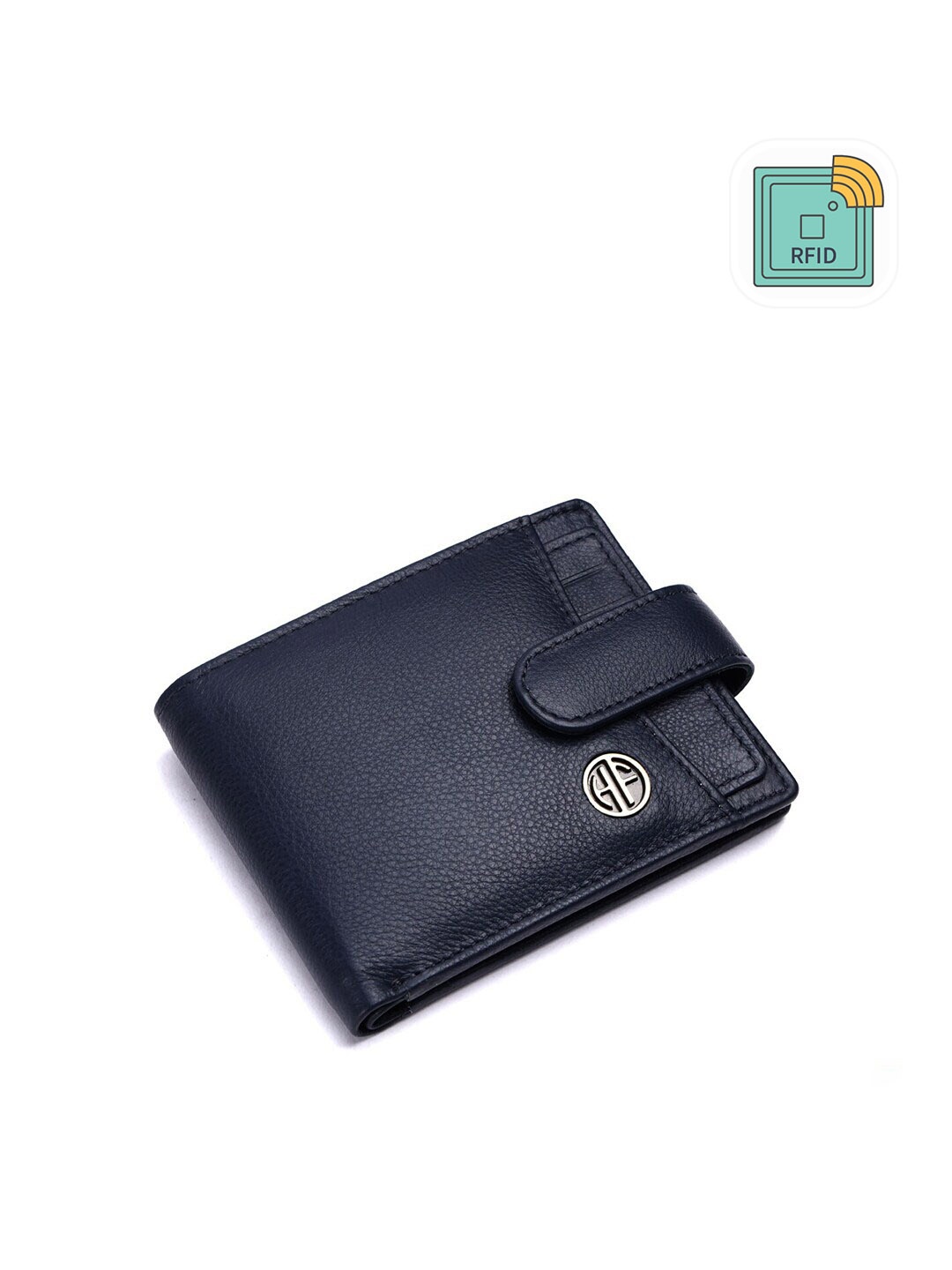 

HAMMONDS FLYCATCHER Men Navy Blue Textured RFID Protected Leather Two Fold Wallet